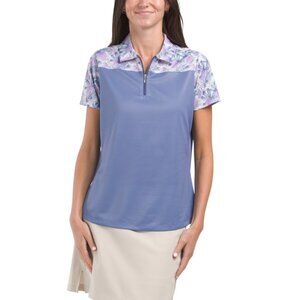 BERMUDA SANDS Slate Blue Upf 50 Opal Short Sleeve Zip Polo